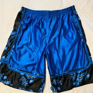 Youngs Lei Shorts Mens Small 2XL Blue Black Hawaiian Floral Y2K Basketball NWOT